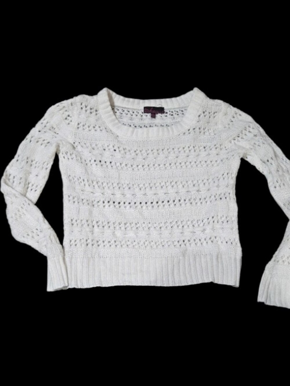 Jrs Lg New Takeout Women's Scoop Neck Open-Knit Sweater in White Silver Crochet